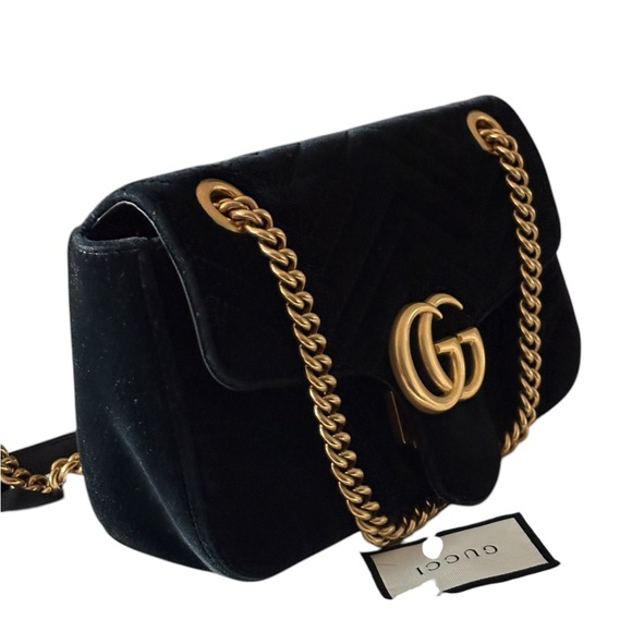 Gucci marmot black velvet medium two way chain bagAccents - Picture 3 of 17